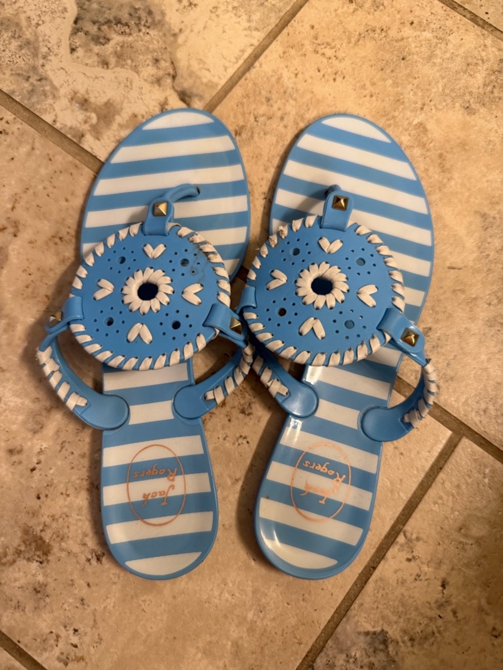 Jack Rogers Blue & White Striped Sandal - Decorative Cutout
